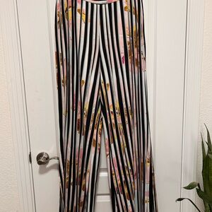 Bisou Bisou Michele Bohbot Women’s Wide Leg Palazzo Striped Floral Pants, Size M